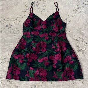 Lulus Absolutely Exquisite Navy Blue Floral Jacquard Mini Dress XL